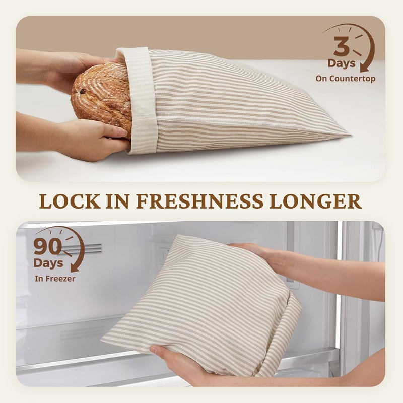 BRONYPRO Beeswax Bread Bags for Homemade Bread Sourdough, 2 Pack Reusable Sourdough Bread Bags, Organic Beeswax & Linen Homemade Bread Storage, Eco-friendly & Long-latsing,Large 17x12.6in,Beige - Image 4